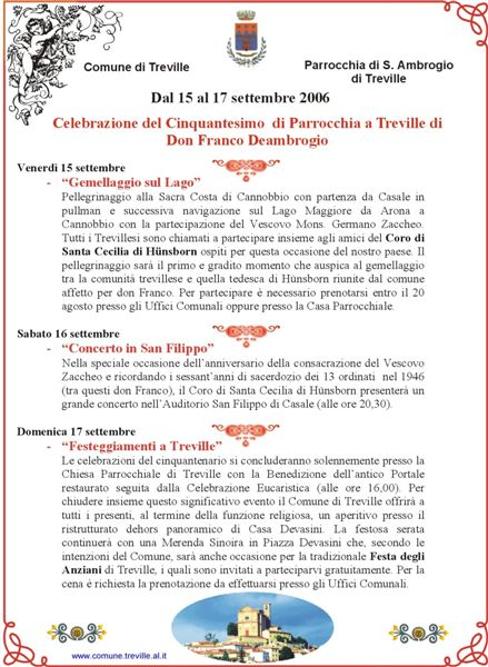 I festeggiamenti per i 50 anni di parrocchia trevillese