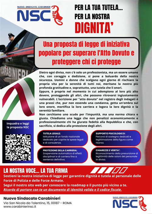 Disposizioni per il superamento dell'"Atto Dovuto" e per la tutela del personale delle Forze di Polizia e delle Forze Armate nell'esercizio delle proprie funzioni.
