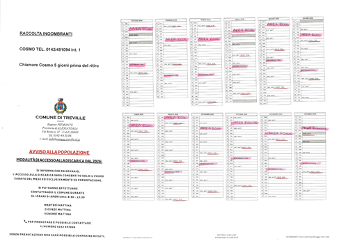Calendario Raccolta Rifiuti e Accesso all'area ecologica comunale