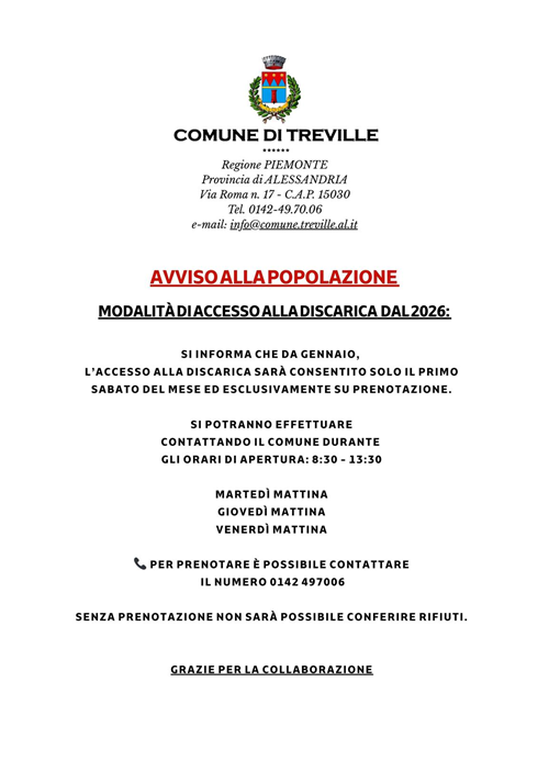 Calendario Raccolta Rifiuti e Accesso all'area ecologica comunale
